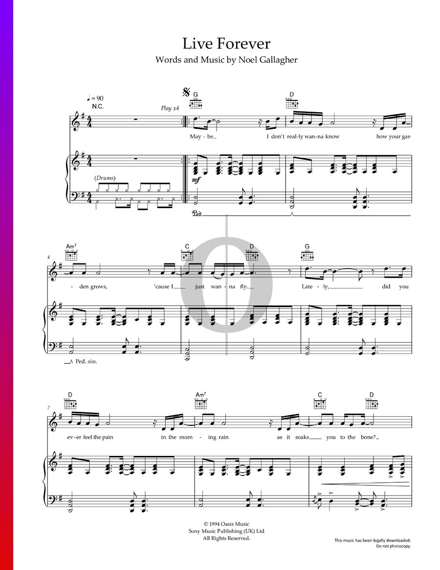 Live Forever (Oasis) Piano Sheet Music - OKTAV