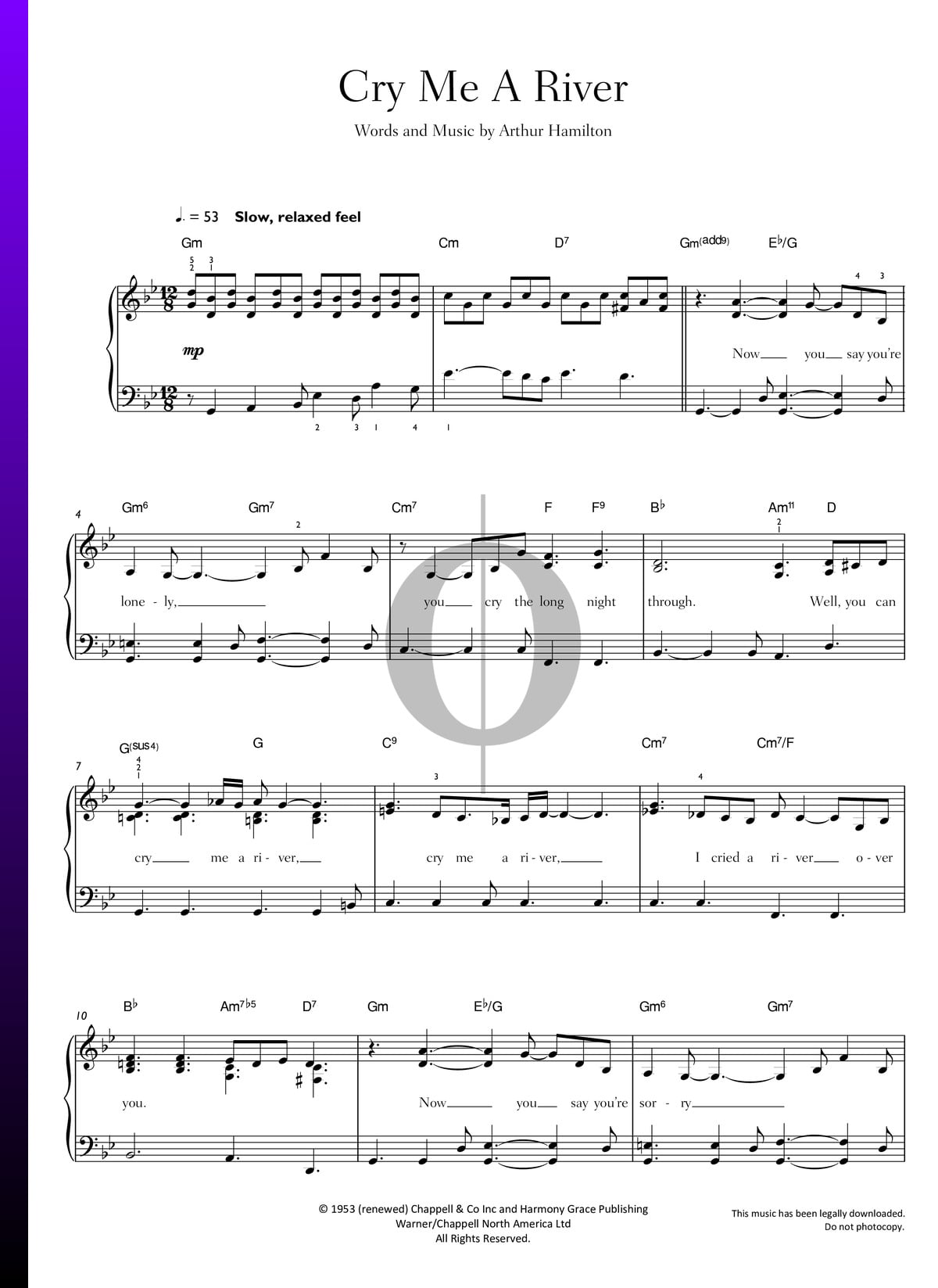 Cry Me A River Sheet Music Piano Voice Pdf Download Streaming Oktav