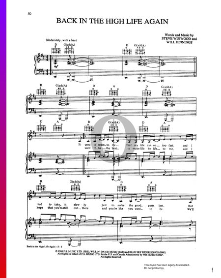 Back In The High Life Again Sheet Music