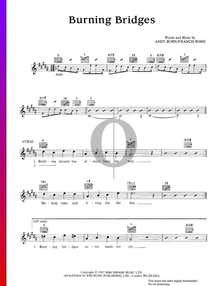 Burning Bridges Noten (Klavier, Gesang, Gitarre) von Status Quo - OKTAV