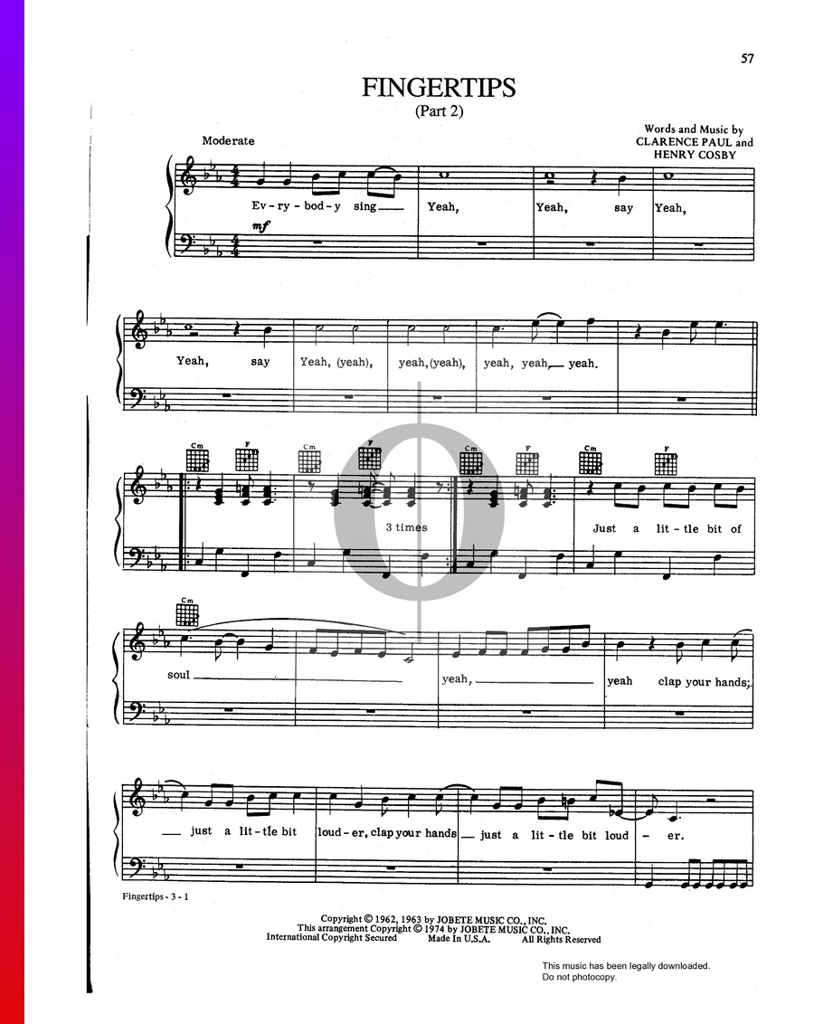 Fingertips (Part 2) (Stevie Wonder) Piano Sheet Music OKTAV