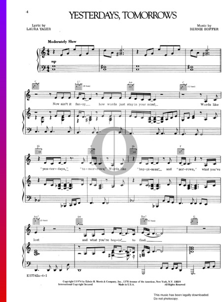 Yesterdays, Tomorrows Sheet Music