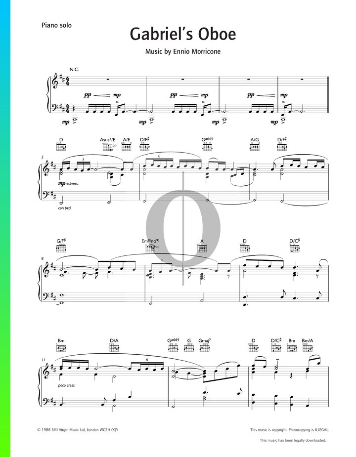Gabriel's Oboe Piano Sheet Music from The Mission by Ennio Morricone