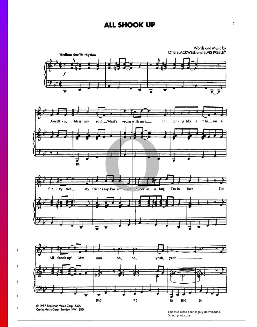 All Shook Up (Elvis Presley) Piano Sheet Music - OKTAV