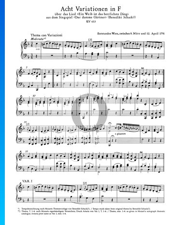 Acht Variationen in F-Dur, KV 613 Musik-Noten