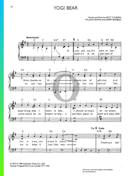 Yogi Bear Musik-Noten