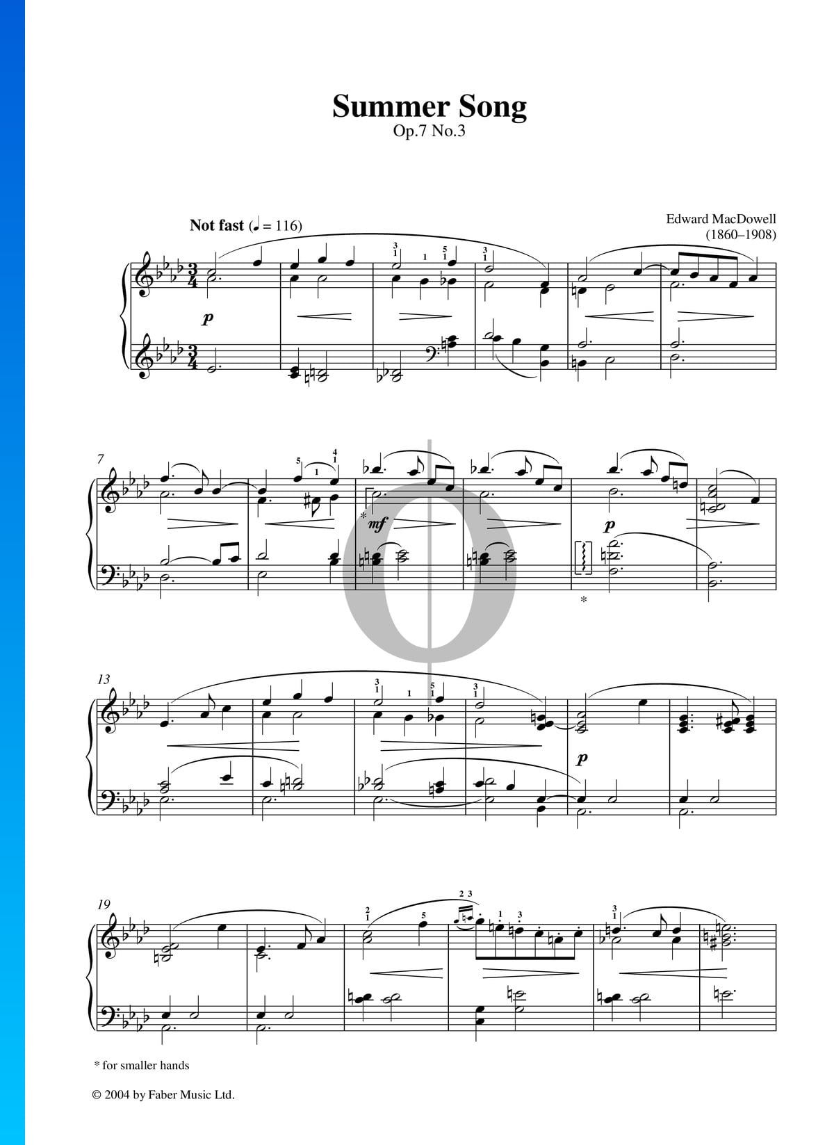 pedal Ministerio mar Mediterráneo Canción de verano, Op. 7 n.º 3 Partitura » Edward MacDowell (Piano Solo) |  Descarga PDF - OKTAV