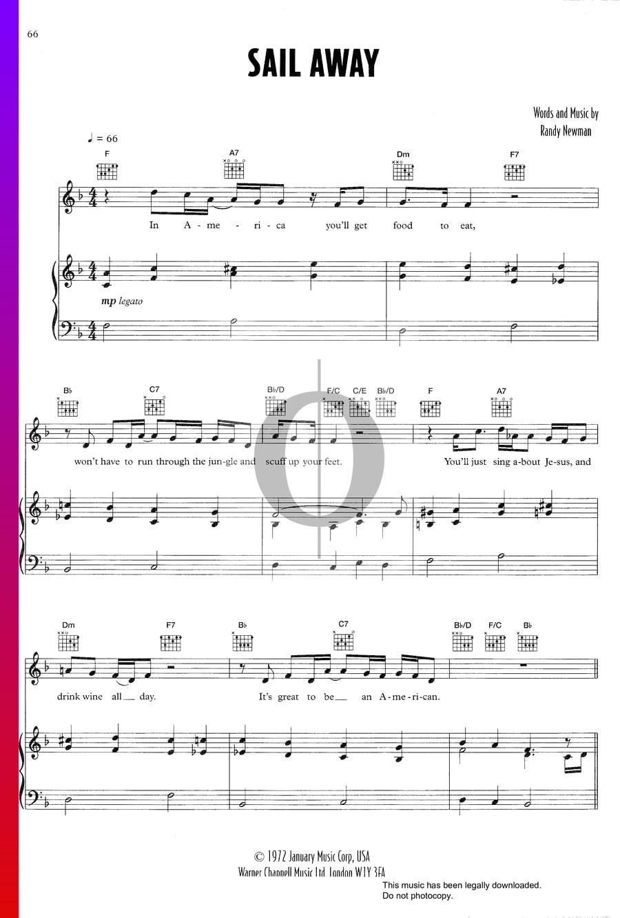 Sail Away Randy Newman Piano Sheet Music OKTAV