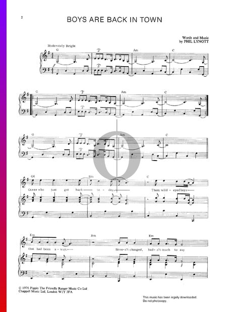 The Boys Are Back In Town Partitura