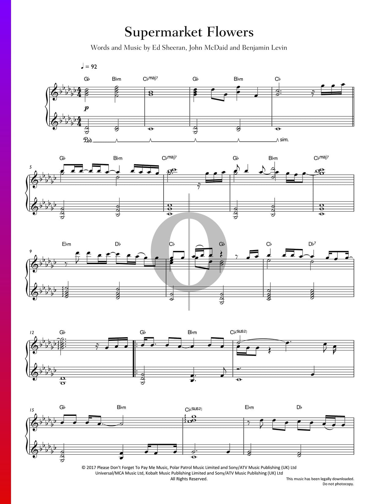 "Supermarket Flowers" Noten (Piano Solo) von Ed Sheeran Niveau