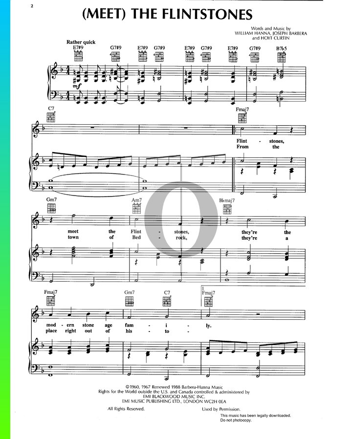 (Meet) The Flintstones Piano Sheet Music from The Flintstones by Joseph ...