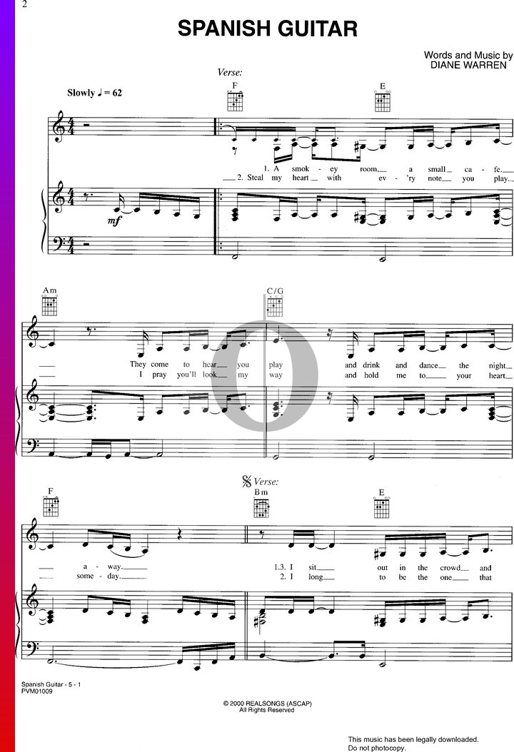 Spanish Guitar (Toni Braxton) Piano Sheet Music - OKTAV