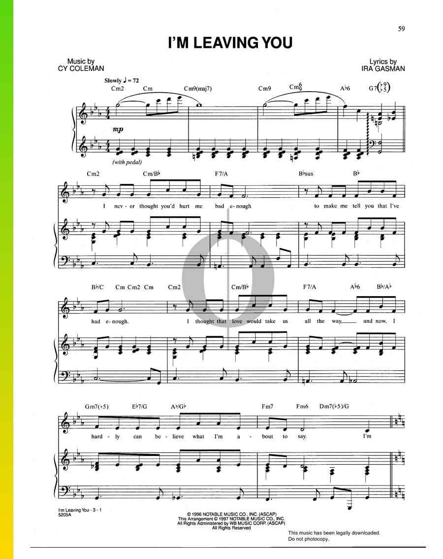 I'm Leaving You (Cy Coleman) Piano Sheet Music OKTAV