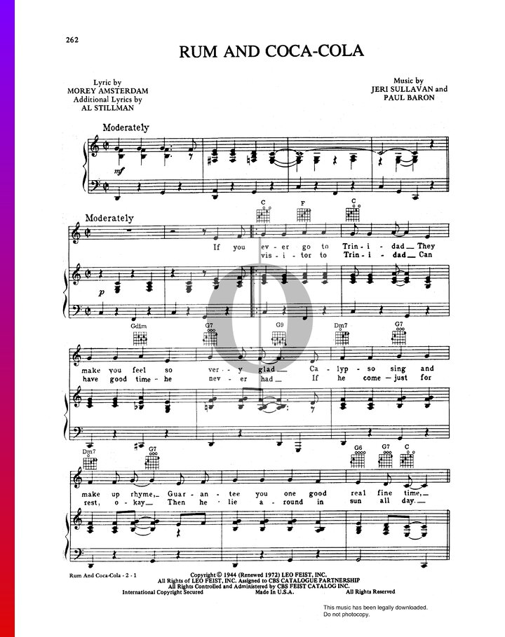 Rum and CocaCola » The Andrews Sisters Partitions de piano OKTAV