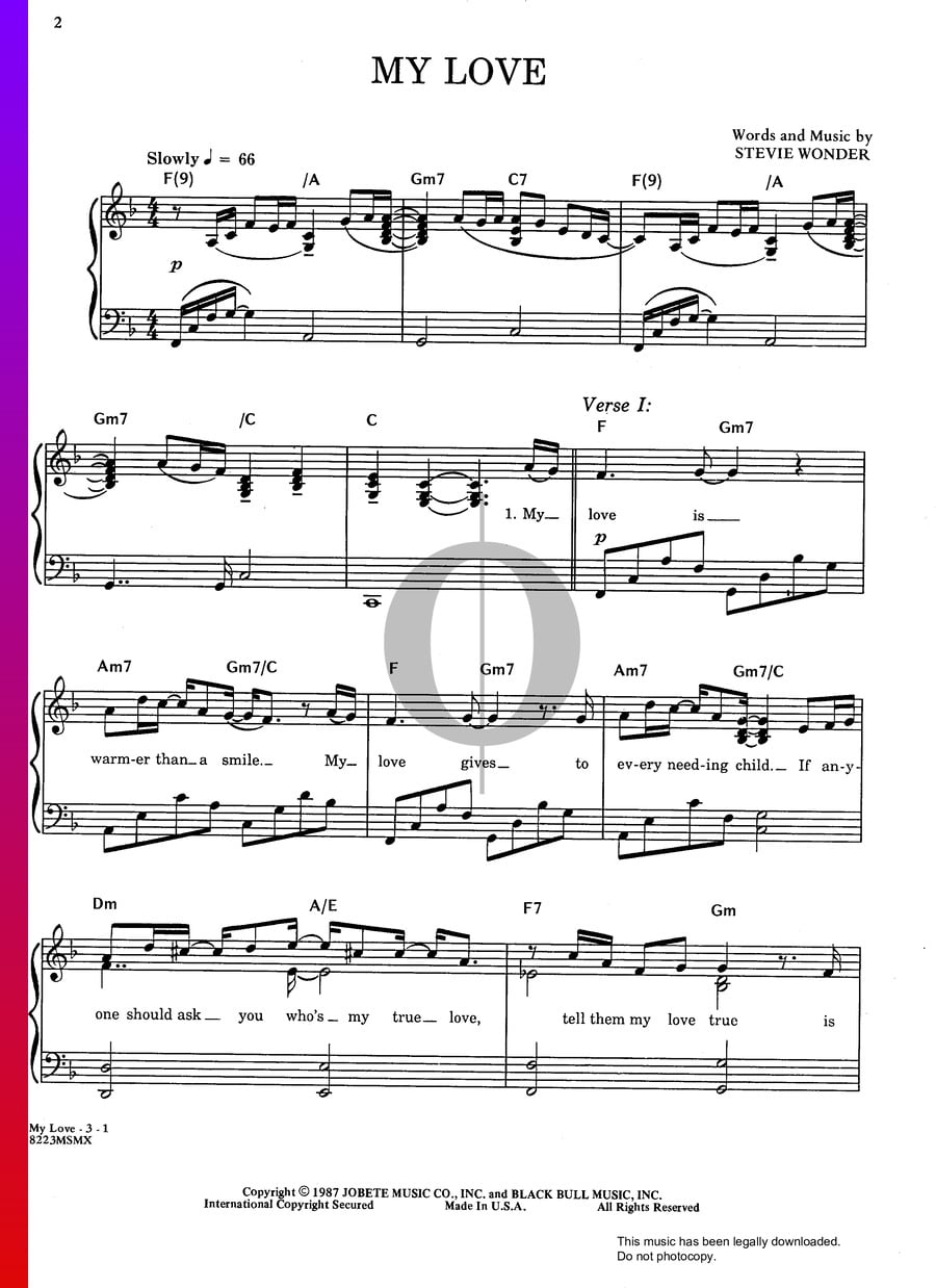 My Love Partitura Julio Iglesias Stevie Wonder Piano Voz