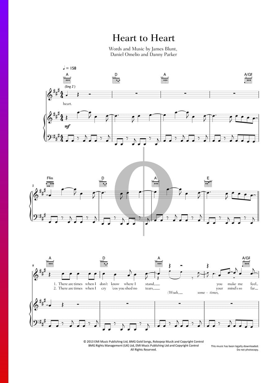 Heart To Heart (James Blunt) Piano Sheet Music OKTAV