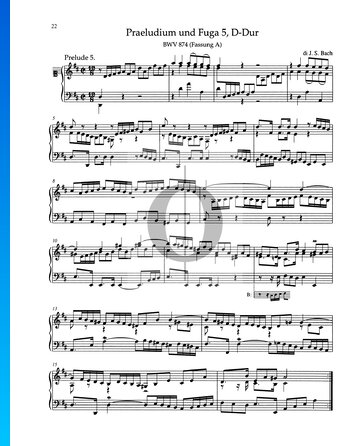 Partition Prélude en Ré Majeur, BWV 874
