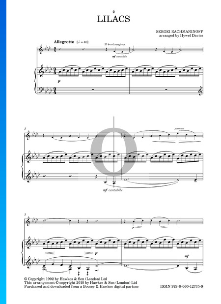 Lilacs, Op.21 No.5 Partitura