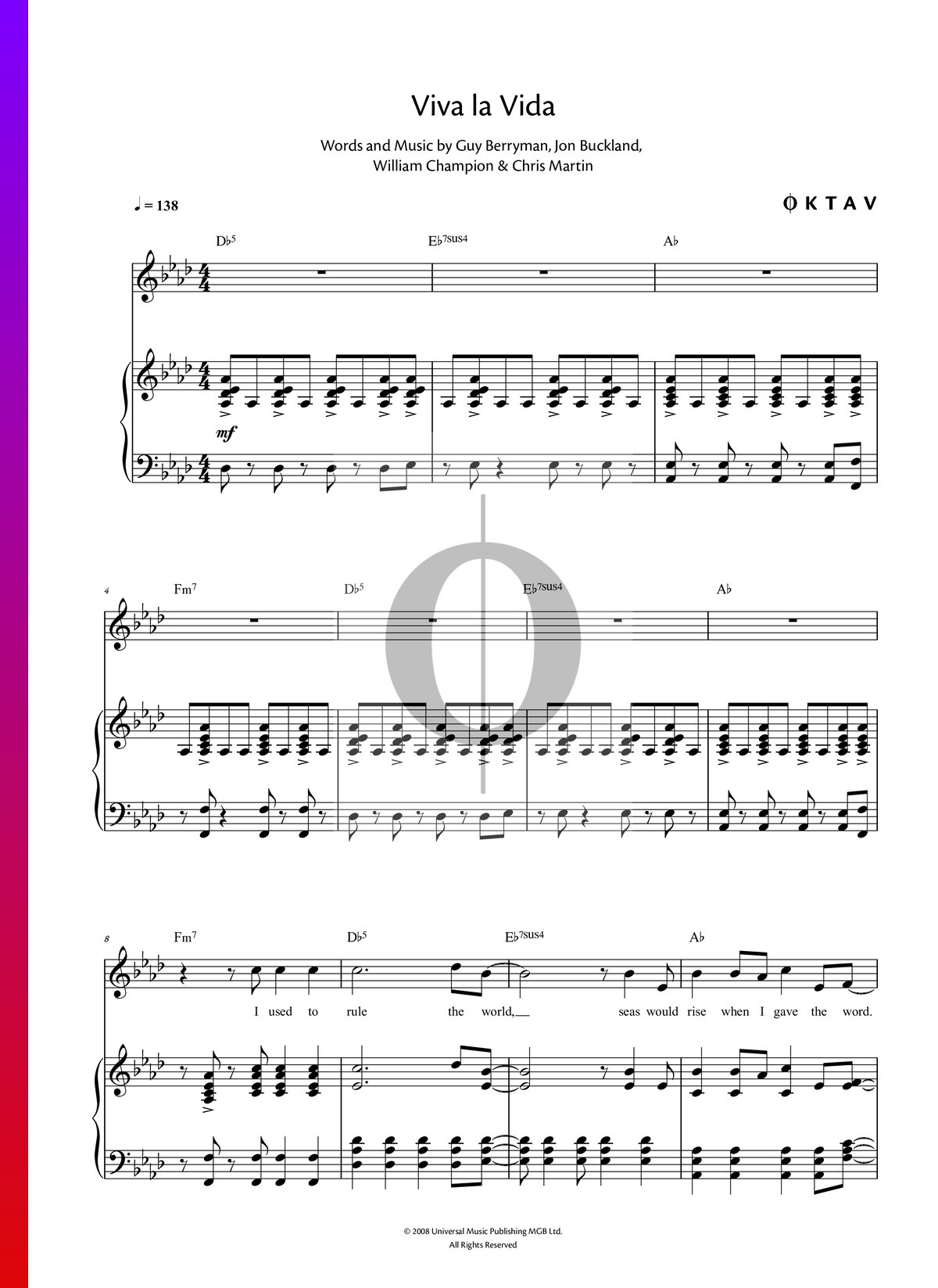 brandy Desaparecer Alergia Viva la Vida Partitura » Coldplay (Piano, Voz) | Descarga PDF - OKTAV