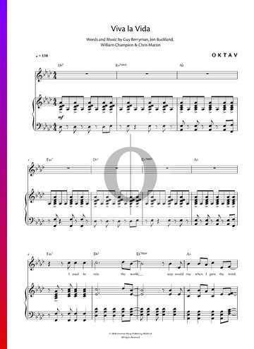 Noveno arena Adolescente Viva la Vida Partitura » Coldplay (Piano, Voz) | Descarga PDF - OKTAV