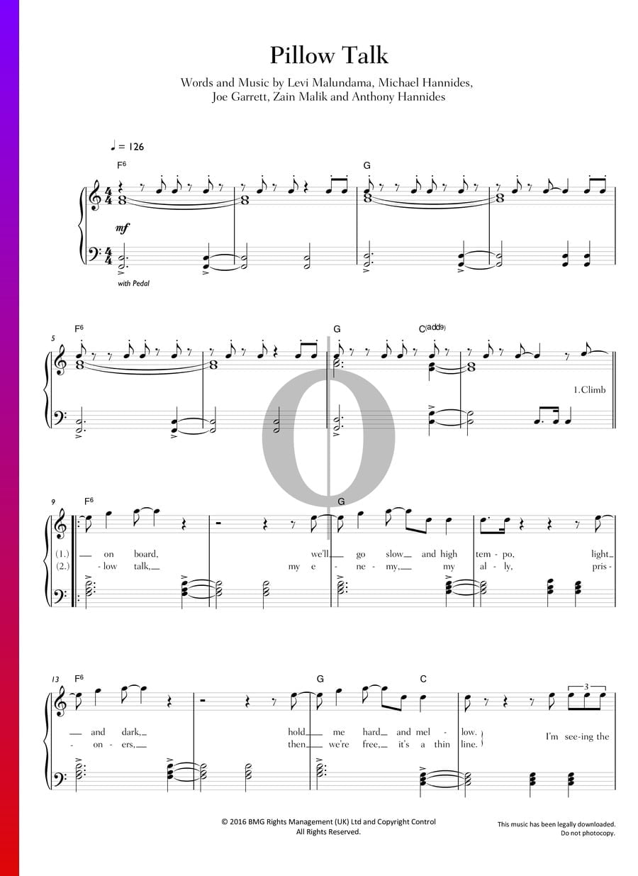 Pillow Talk (Zayn) Piano Sheet Music OKTAV