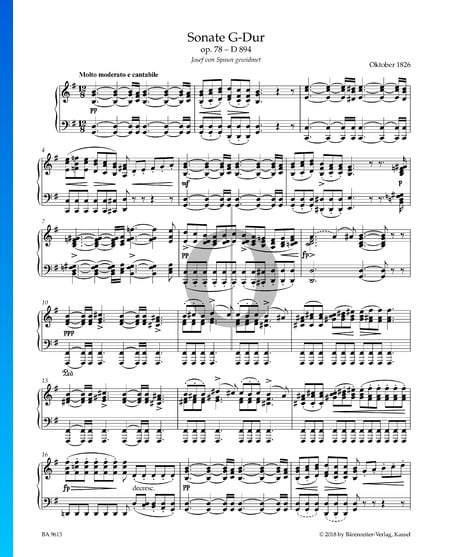 Sonate G-Dur, Op. 78, D894: 1. Molto moderato e cantabile Musik-Noten