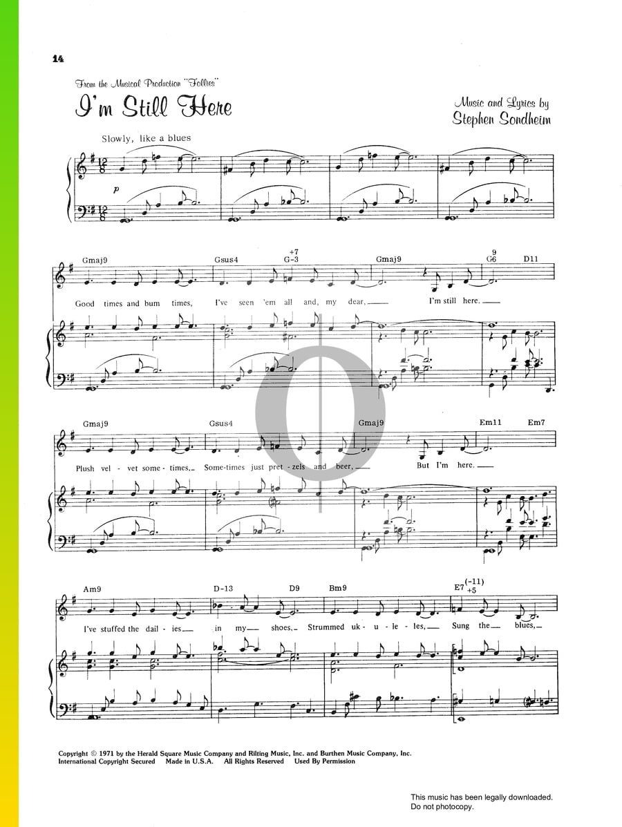 I'm Still Here (Stephen Sondheim) Piano Sheet Music - OKTAV