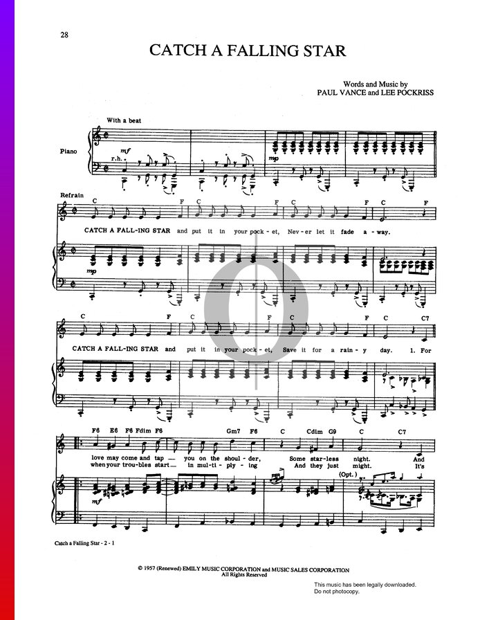 Catch A Falling Star (Perry Como) Piano Sheet Music - OKTAV
