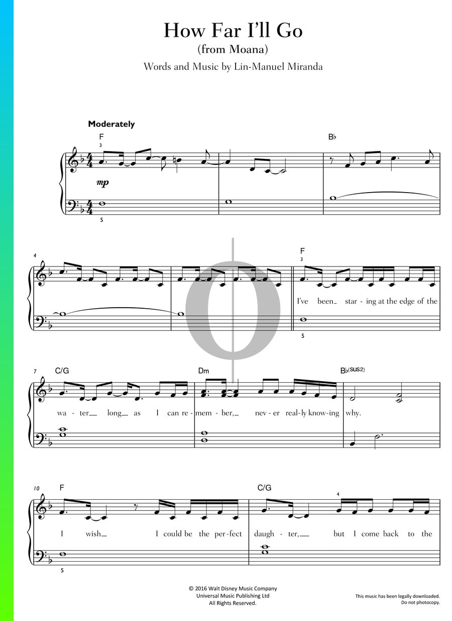 How Far Ill Go Piano Sheet Music From Moana By Alessia Cara Oktav 3372