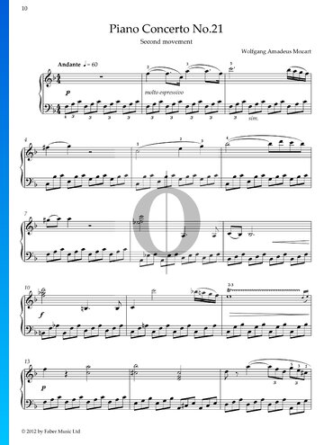Partition Concerto pour Piano No. 21 en Do Majeur, KV 467: 2. Andante