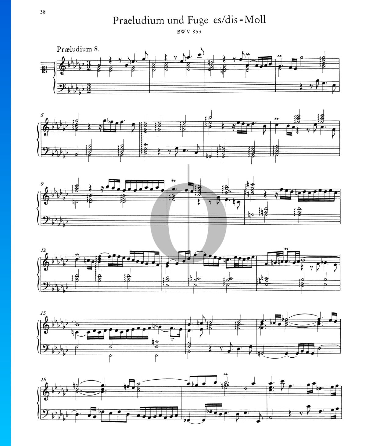esquina pandilla Avispón Preludio 8 mi bemol menor, BWV 853 Partitura » Johann Sebastian Bach (Piano  Solo) | Descarga PDF - OKTAV