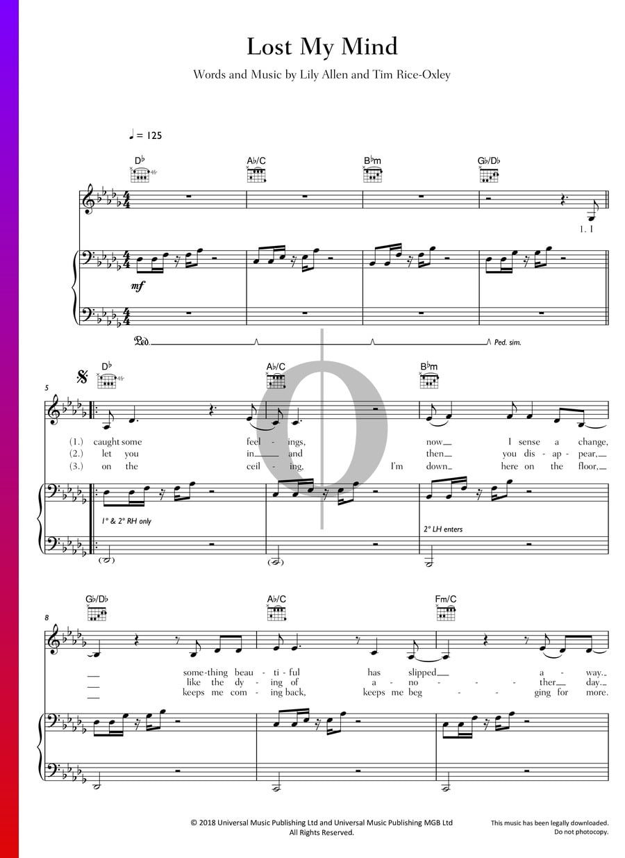 Lost My Mind (Lily Allen) Piano Sheet Music - OKTAV