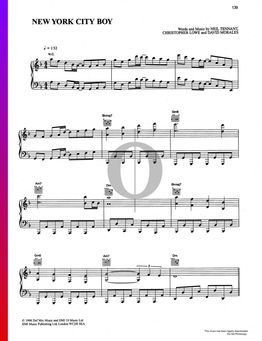 New York City Boy (Pet Shop Boys) Piano Sheet Music OKTAV