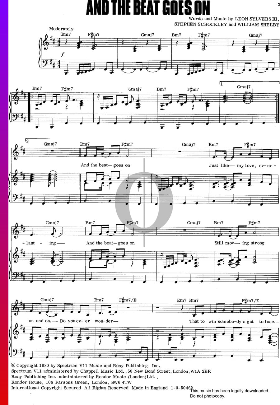 And The Beat Goes On (The Whispers) Piano Sheet Music OKTAV