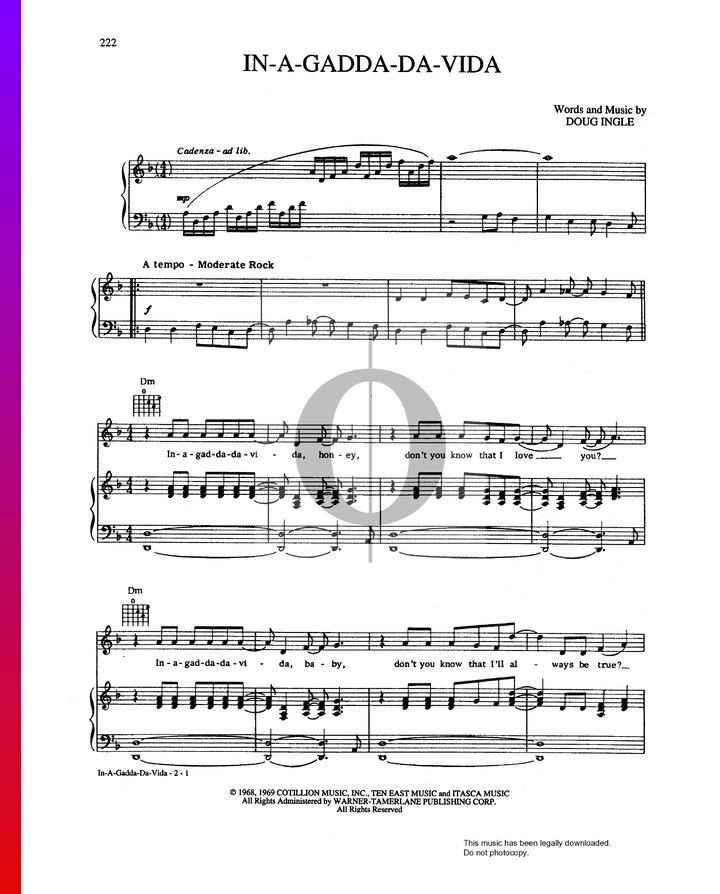 InAGaddaDaVida (Iron Butterfly) Piano Sheet Music OKTAV