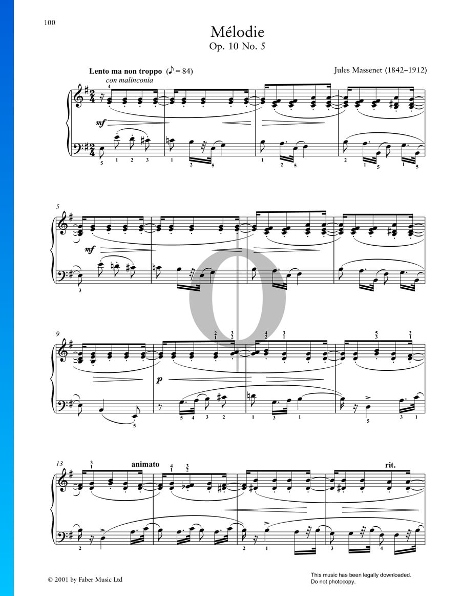 Melodie Op 10 No 5 Élégie Sheet Music Piano Solo Oktav