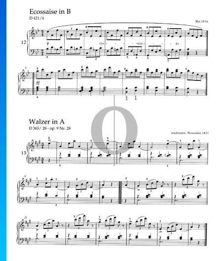 Walzer in A-Dur, D 365/28 - Op. 9 Nr. 28 Musik-Noten