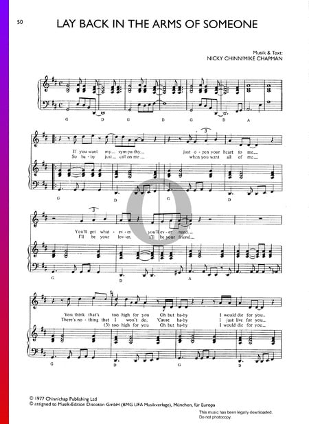 Lay Back In The Arms Of Someone Sheet Music