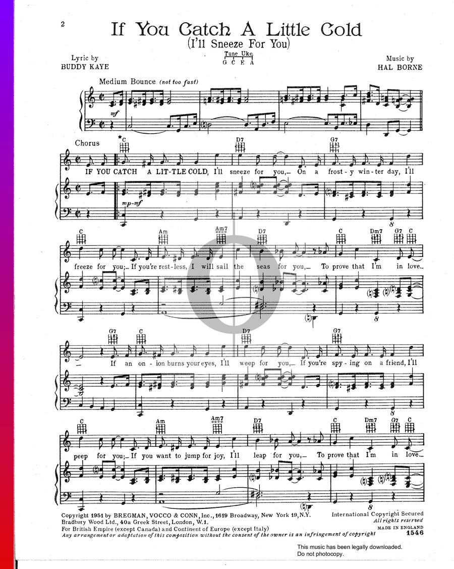 If You Catch A Little Cold (I'll Sneeze For You) (Ethel Merman) Piano