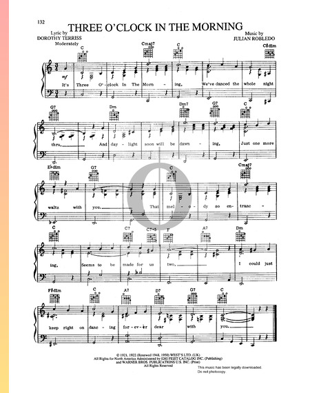 Three O Clock In The Morning Sheet Music Piano Voice Guitar Pdf Download Streaming Oktav