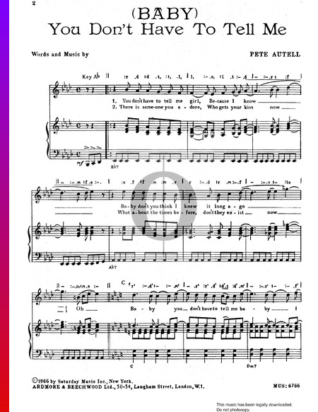(Baby) You Don't Have To Tell Me Partitura