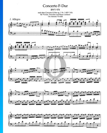 Partition Concerto en Fa Majeur, BWV 978: 1. Allegro