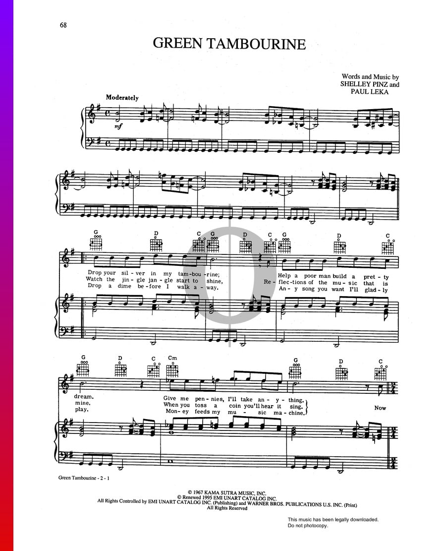 Green Tambourine (The Lemon Pipers) Piano Sheet Music OKTAV