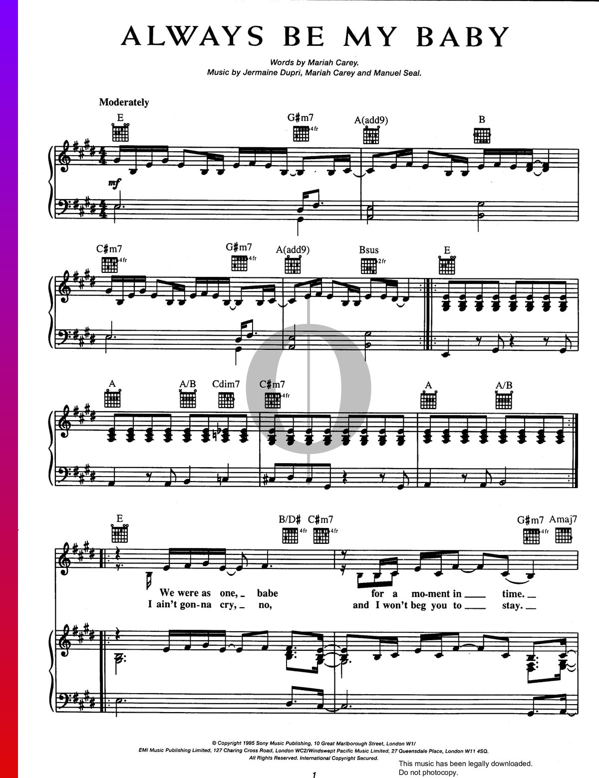 Always My Baby Partitura » Mariah Carey (Piano, Guitarra, Voz) Descarga PDF -