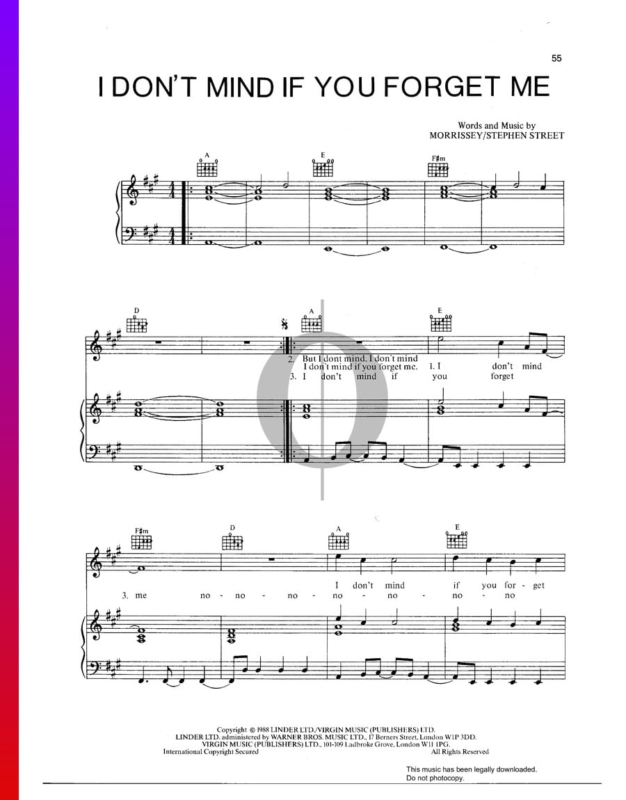 I Don't Mind If You Me (Morrissey) Piano Sheet Music OKTAV