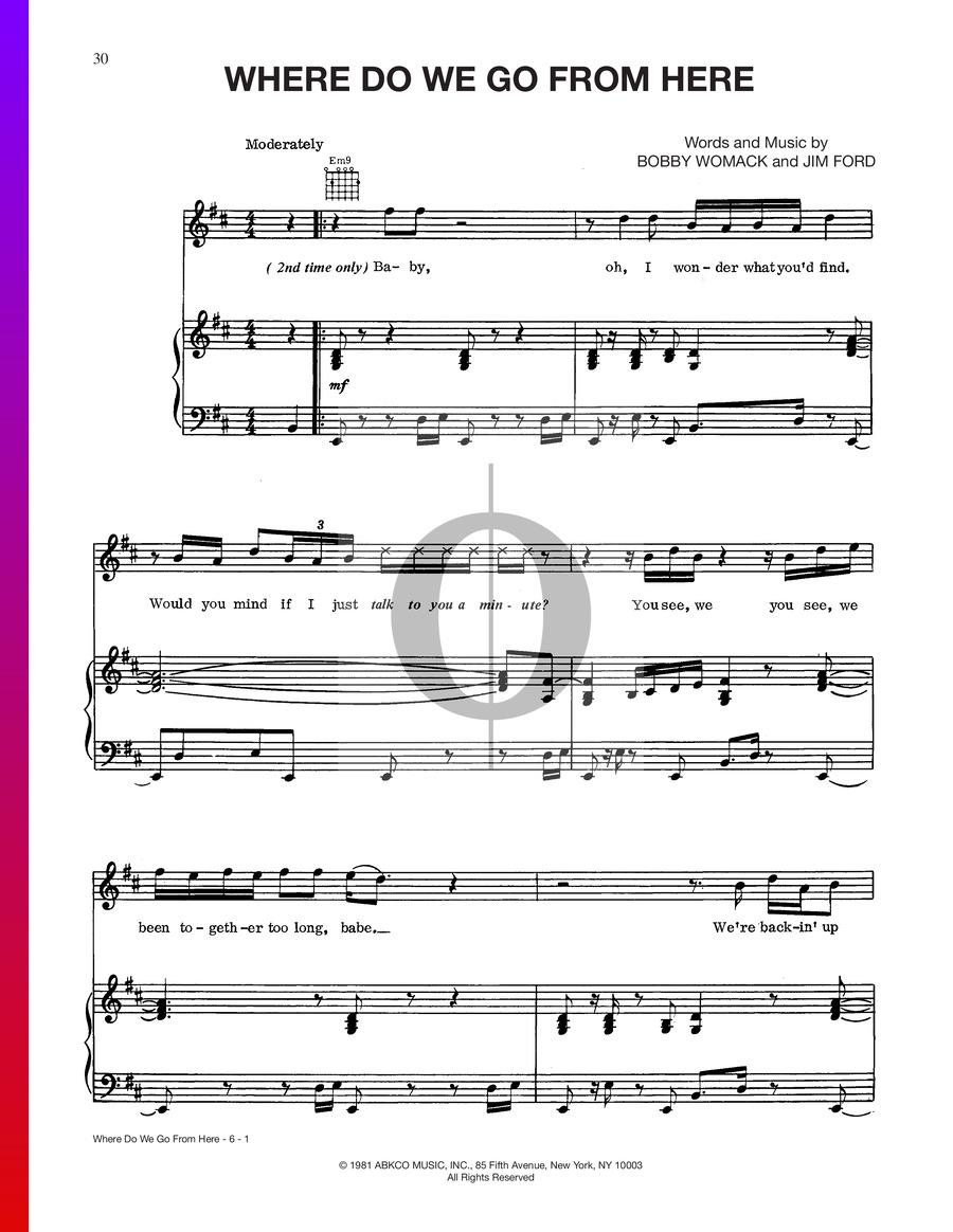 Where Do We Go From Here (Bobby Womack) Piano Sheet Music - OKTAV