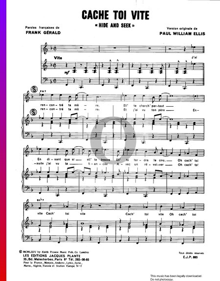 Cache Toi Vite (Hide And Seek) Sheet Music