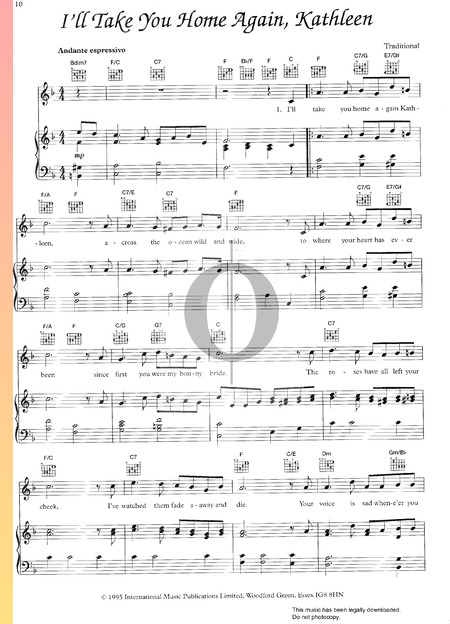 I'll Take You Home Again, Kathleen Sheet Music