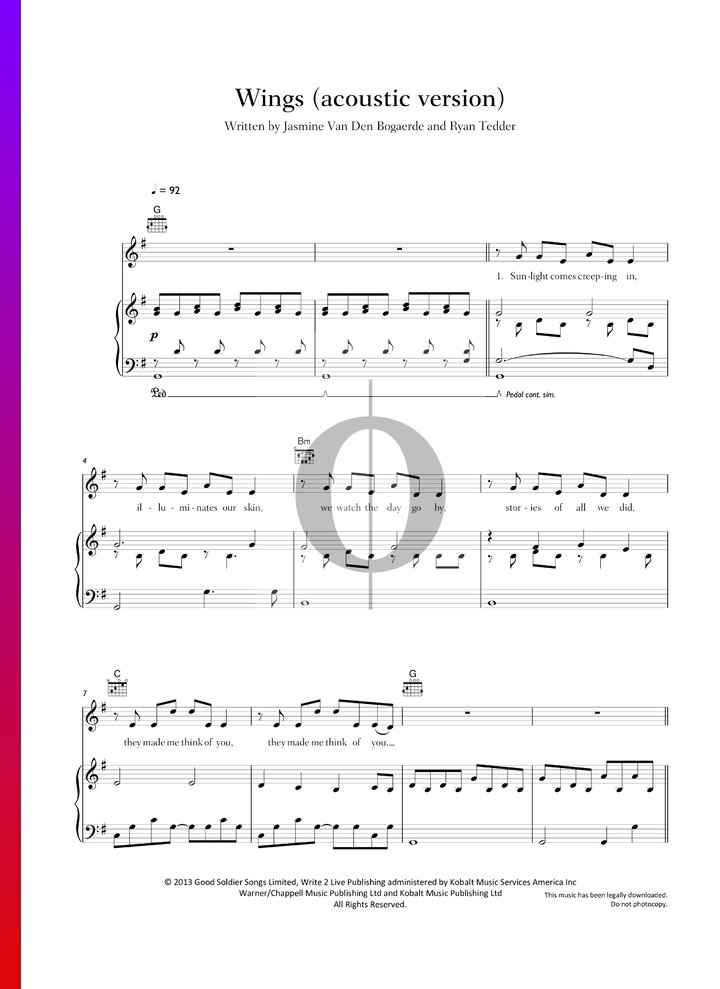 Wings » Birdy Partitions de piano OKTAV