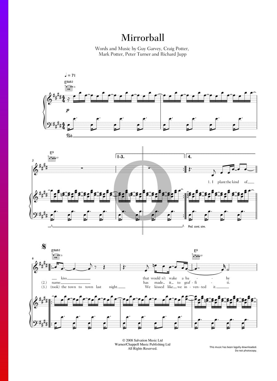 Mirrorball (Elbow) Piano Sheet Music OKTAV